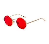 Inlefen Gafas de sol Hombres Mujeres Redondo Vintage Círculo estilo Gafas de sol Gafas de marco de metal de color Gafas rojo dorado