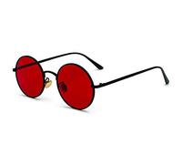 Inlefen Gafas de sol Hombres Mujeres Redondo Vintage Círculo estilo Gafas de sol Gafas de marco de metal de color Gafas negro rojo