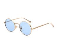 Inlefen Gafas de sol Hombres Mujeres Redondo Vintage Círculo estilo Gafas de sol Gafas de marco de metal de color Gafas azul dorado