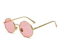 Inlefen Gafas de sol Hombres Mujeres Redondo Vintage Círculo estilo Gafas de sol Gafas de marco de metal de color Gafas rosa dorado