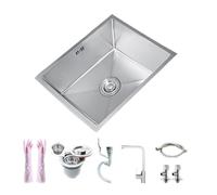 Inless - Fregadero de camping de acero con grifo caliente y frío, fregadero de 1 lavabo para caravana Cara, 55 x 40 cm / 22x16in, perfecto para cocinar al aire libre y uso en campamento