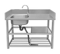 Inless - Fregadero de cocina de acero con banco de trabajo y estantes, diseño de un solo cuenco, grifo libre, ideal para baño/restaurante, estilo granja, 100 x 50 x 80 cm y Slish