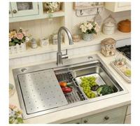 Inless - Fregadero de cocina de acero de 70 x 50 cm, cuenco individual con fregadero interior de repuesto, incluye tabla de cortar y juego de drenaje, acero de grado 304 para cocinas modernas