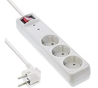 InLine 16431Q - Regleta de 3 enchufes (protección contra sobretensión, con Interruptor, 1,5 m), Color Blanco