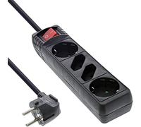 InLine 16441S - Regleta con 4 enchufes (2 contactos de protección + 2 Euros con Interruptor, 1,5 m), Color Negro