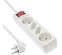 InLine 16441T - Regleta con 4 enchufes (2 contactos de protección y 2 enchufes Europeos, con Interruptor, 1,5 m), Color Blanco