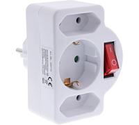 InLine® 16471C - Adaptador de enchufe con interruptor, 2 euros, 1 enchufe de protección contra contacto, color blanco