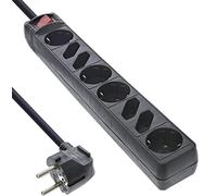 InLine 16481S - Regleta (8 enchufes, 4 contactos de protección y 4 enchufes Europeos, con Interruptor, 1,5 m), Color Negro