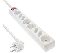 InLine 16483T - Regleta (8 enchufes, 4 contactos de protección y 4 enchufes Europeos, con Interruptor, 3 m), Color Blanco