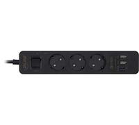 InLine 16491S Regleta de 3 enchufes, protección contra sobretensiones y QuickCharge USB, con Interruptor, 1,5 m, Color Negro