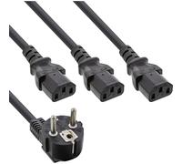 InLine 16657H - Cable (3 m, Male connector / Female connector, CEE7/7, 3 x C13 coupler, Negro)