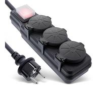 Inline 3 Tomas de Corriente para Exteriores, IP44, con Interruptor de Encendido/Apagado Iluminado, protección de Contacto Aumentada, Longitud: 3 m, 16493O