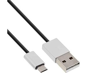 InLine 31710I - Cable USB (1 m, USB A, Micro-USB B, 2.0, Male connector / Male connector, Aluminio, Negro)