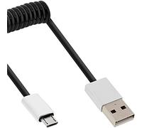 InLine 31730R - Cable en espiral micro USB 2.0 (conector USB-A macho a conector Micro-B, aluminio, flexible, 3 m), color negro