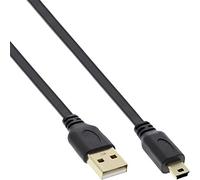 InLine 31810F - Cable plano USB 2.0 (conector USB A macho a conector mini B de 5 pines, 1 m), color negro