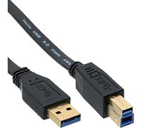 Inline 35305F - Cable Plano USB 3.0 (Conector A a Conector B, 1,5 m, Conectores Dorados), Color Negro