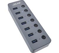 InLine® 35395D - Concentrador USB 3.2 Gen.1 de 7 Puertos con Interruptor, Aluminio, Gris, con Fuente de alimentación