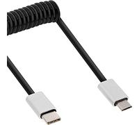 InLine Cable USB 2.0 en espiral, conector tipo C a conector micro B, negro/aluminio, flexible, 1m