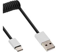 InLine 35871 - Cable en Espiral USB 2.0 (Macho USB Tipo C a Conector A Macho, Negro, Aluminio, Flexible, 1 m)