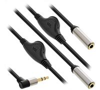 InLine 99253A Slim Audio - Cable en Y (clavija jack de 3,5 mm a 2 conectores jack BU, con control de volumen, 0,25 m)