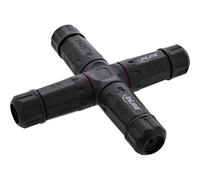 InLine Acoplamiento de cable de alimentación, distribuidor en cruz, resistente al agua, IP68, 4 vías, 3 pines, rosca M20, diámetro de cable de 4 a 14 mm, 500 V, 24 A, junta de silicona, nailon, negro