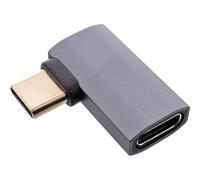 InLine® Adaptador USB 4 USB-C Macho a USB-C Hembra en ángulo, Velocidad de Transferencia de Datos de 40 GB/s, Entrega de Potencia de 240 W, vídeo 8K @ 60 Hz, Carcasa de Aluminio, Color Gris, 35900 g