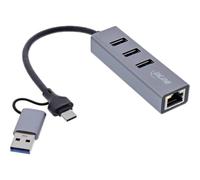 Inline Adaptador USB a Ethernet 4 en 1, Adaptador de Red USB-C a RJ45 Gigabit LAN, con 3 Puertos USB-A (3.2 Gen.1), para MacBook, Windows, Linux, 33380S