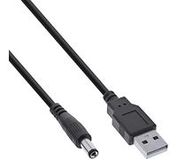 InLine® Cable adaptador de corriente USB CC, conector USB A a CC 5,5 x 2,10 mm, conector hueco, negro, 1 m