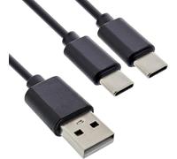 InLine Cable de carga en Y 2 en 1, USB-A a 2 puertos USB-C, potencia de carga de hasta 25 W, cable de carga doble compacto para gadgets, sin carga rápida, 0,5 m, 35126