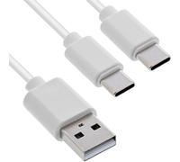 InLine Cable de carga en Y 2 en 1, USB-A a 2 puertos USB-C, potencia de carga de hasta 25 W, cable de carga doble compacto para gadgets, sin carga rápida, blanco, 0,5 m, 35126 W