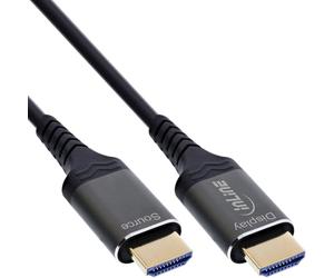 InLine Cable HDMI AOC Ultra High Speed HDMI 2.1 de fibra óptica para 8 K, 60 Hz, 4 K, 240 Hz, conector de aluminio, ARC eARC HDR, dorado, 30 m, 17930X