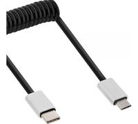 InLine Cable USB 2.0 en espiral, conector tipo C a conector micro B, negro/aluminio, flexible, 1m
