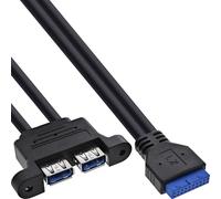 InLine Cable USB 3.2 Gen.1 de 19 pines a 2 conectores USB-A, adaptador interno de cabezal de placa base con 5 Gb/s, instalación con rosca M3, 0,45 m, 33390 K