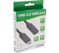 InLine Cable USB 3.2 Gen.2x2, extensión USB-C ST/BU, negro, 0,5 m