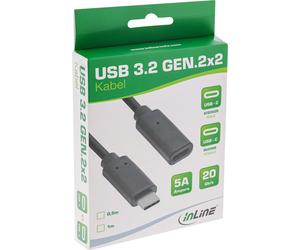 InLine Cable USB 3.2 Gen.2x2, extensión USB-C ST/BU, negro, 0,5 m