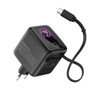 Inline Cargador USB C y USB A 70W, con Cable extraíble, alimentación GAN con Pantalla, Entrega de energía y Carga rápida, Negro, 31507R
