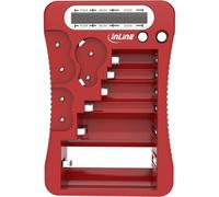 Inline Compactador de batería con pantalla LCD, apto para AA, AAA, C, D, 9 V, CR123A, pilas de botón, CR-V3, 2CR5, sin toma de corriente, color rojo, 01285R