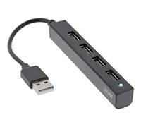 InLine® Concentrador USB 2.0 de 4 Puertos, USB A Macho a 4 Conectores USB-A, Cable de 15 cm, diseño Estrecho, Color Negro