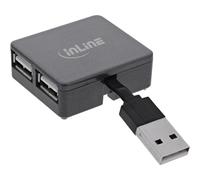 InLine® Concentrador USB 2.0 de 4 Puertos, USB A Macho a 4 x USB-A Hembra, Cable de 4 cm, Cuadrado, Negro