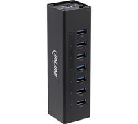 InLine Concentrador USB 3.2 de 7 Puertos, Aluminio Negro, Con Fuente 2,5 A