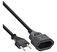 InLine® Euroalargador de 3 m, Enchufe Europeo a euroacoplamiento, 2 Pines, Ideal para Dispositivos de la Clase de protección II, Modelo Robusto, Negro, 16683S