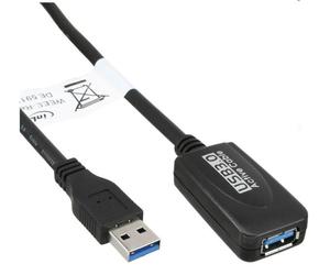 InLine Extensión activa USB 3.0, macho A a hembra A, negra, 5m