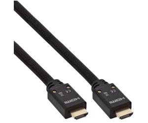 InLine HDMI Cable activo, HDMI de alta velocidad con Ethernet, 4K2K, macho / macho, negro / oro, funda de nylon trenzado 15m