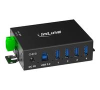 Inline Hub Industrial USB 3.2 Gen.1 con 4 Puertos, Carcasa de Aluminio, Montaje en Carril DIN, concentrador USB Activo con Fuente de alimentación, 5 GB/s, 35396A