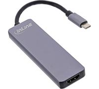 InLine® Hub Multifuncional USB 3.2 Gen.1, 2 Puertos USB-A 5Gb/s + HDMI 4K/30Hz + Lector de Tarjetas, Aluminio, Gris