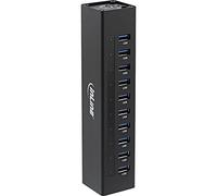 Inline - Hub para USB 3.0 (Fuente de alimentación 4A, Carcasa de Aluminio, 10 Puertos), Color Negro
