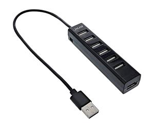 InLine® Hub USB 2.0 con 7 Puertos, Color Negro, con Cable USB DC de 1 m, Color Negro