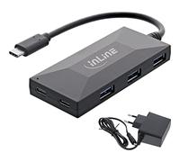InLine® Hub USB 3.2 Gen 1 OTG, USB Tipo C a 3 Puertos Tipo A y 2 Puertos Tipo C, con Fuente de alimentación 3A, Color Negro