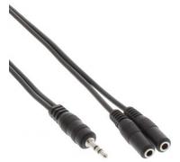 InLine Jack y de Cable, Clavija Macho de 3,5 mm a 2 x 3,5 mm Jack Hembra, estéreo, Negro Negro 3 m