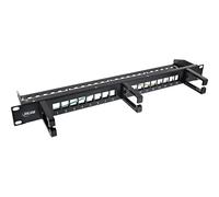 InLine® Patchfeld 76822B Keystone - Panel de Conexiones (16 Compartimentos, 19", 1U, con 3 planchas para Cables, Panel vacío para Redes y Multimedia, Montaje en Rack), Color Negro